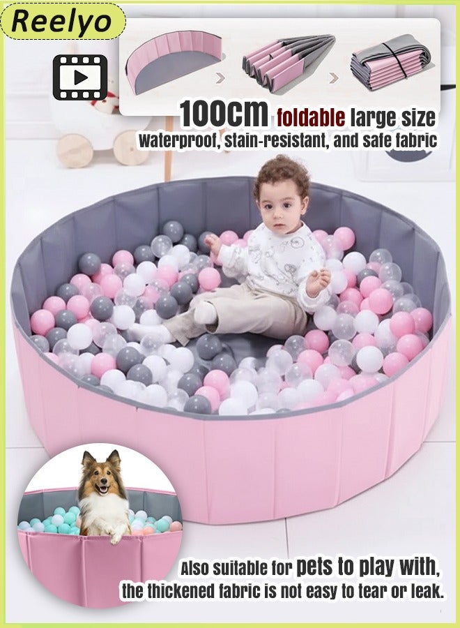 Reelyo 100CM Diameter Foldable Children's Toy Sand Pool, Thickened Waterproof Kids Ball Pit Home Folding Fence Indoor Play Sand Digging Tool Play Ball Pool Double Layer Oxford Cloth With Storage Bag Playpen For Baby Toddlers Baby Ball Pool, Folding Portable Ball Pool, Double Oxford Cloth, Children's Outdoor Indoor Play Pool Suitable For Children's Play, Toy Storage, Pet Play, And Entertaining Guests During Ramadan, Pink (Balls Not Included) - Image 1